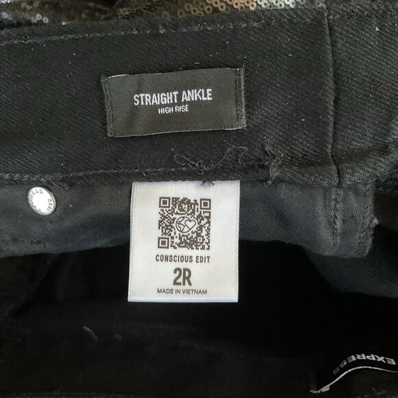 Express Straight Ankle High Rise Sequin Jeans Size 2R Black Distressed  NWT Y2K - Picture 5 of 10